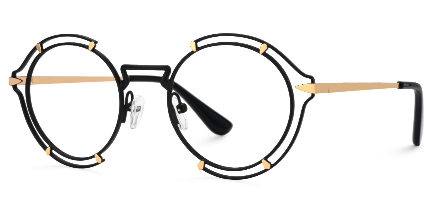 Round Black Eyeglasses Frames With Metal Material1