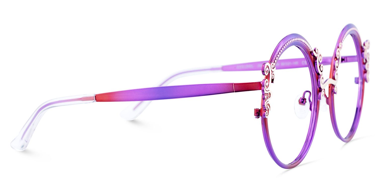 Purple Metal Eyeglasses For Women With Carved Floral Pattern4