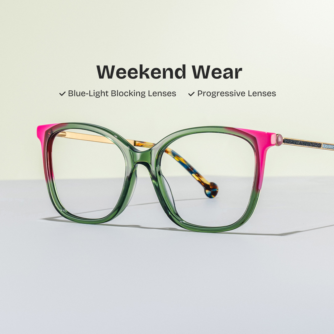 Nico Eyeglasses in Square Green Pink Frame | ZEELOOL UK0