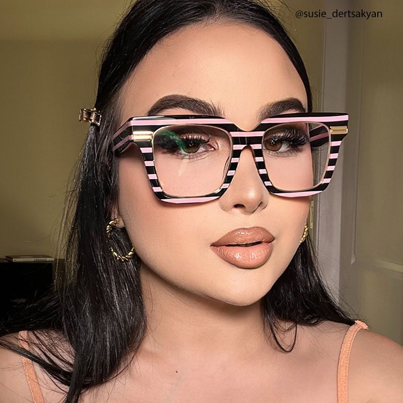 Taylor Square Black Pink Striped Frame Glasses for females | ZEELOOL UK6