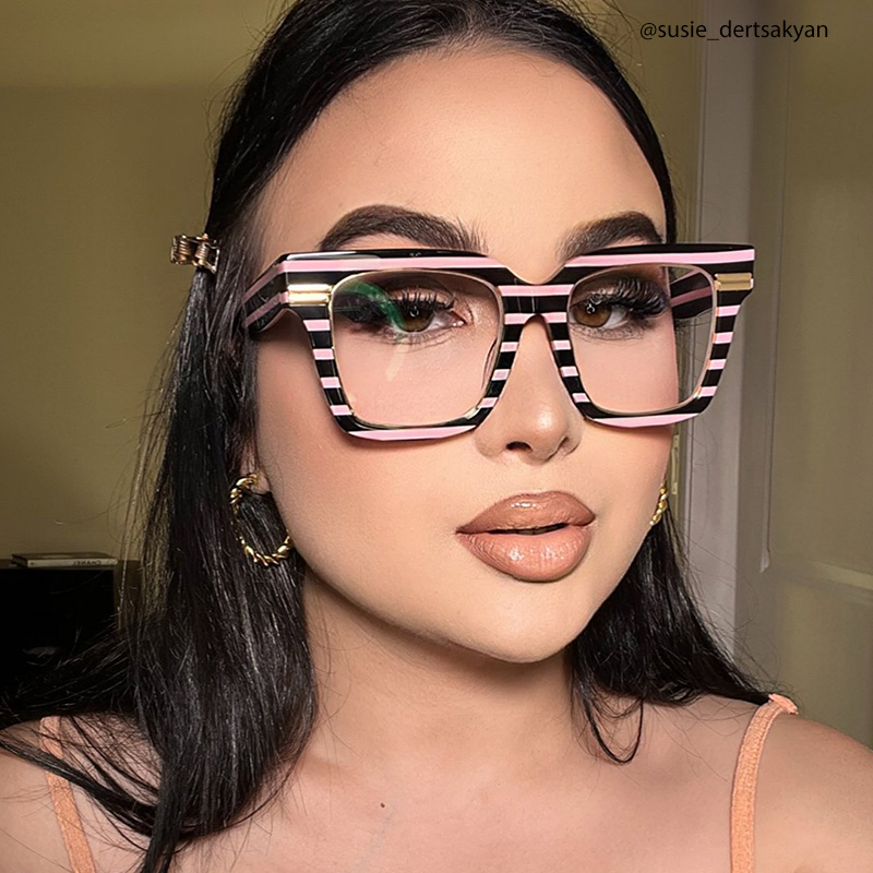 Taylor Square Black Pink Striped Glasses6