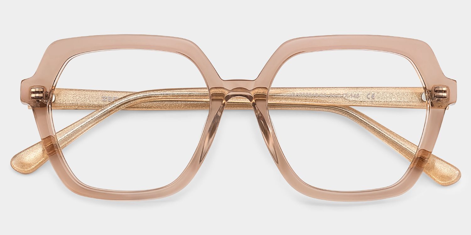 Devon Geometric Clear Beige Glasses with Sparkling Grey Orange Frame| ZEELOOL1