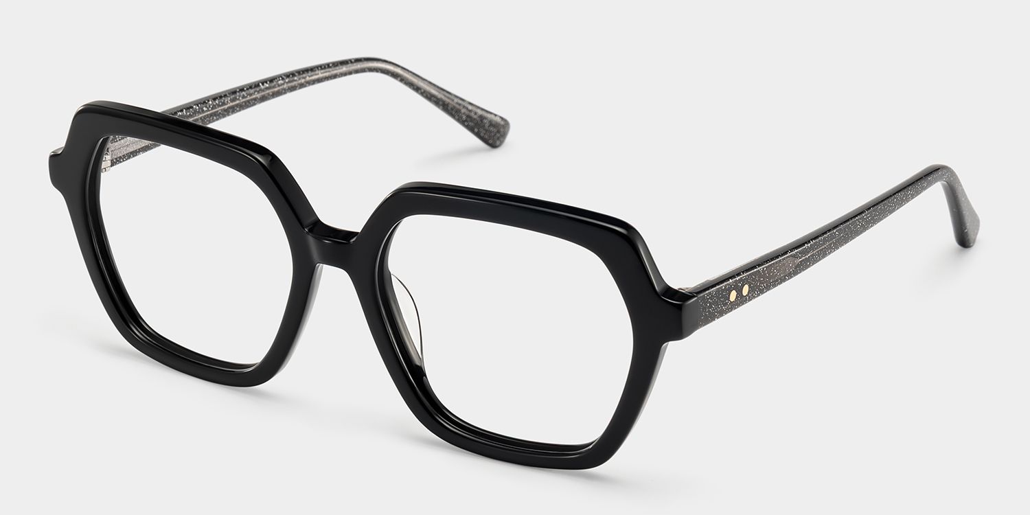 Devon Black Hexagon Glasses Frames with Dark Grey Sparkling | ZEELOOL2