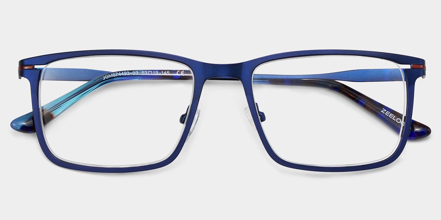 Rectangle Blue Eyeglasses- Roxana Metal Frame Glasses1
