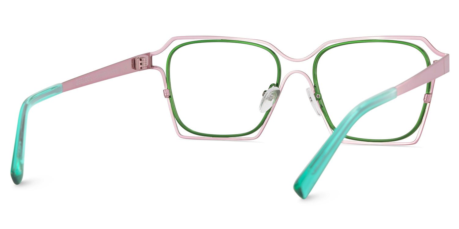 Foday Pink Green  Metal Frame Glasses With Geometric Shape4
