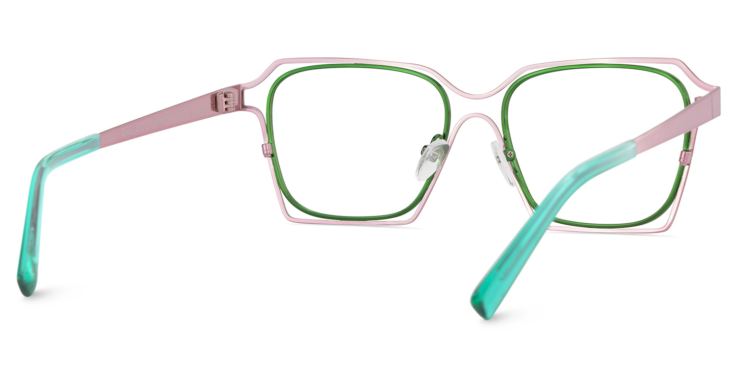 Foday Pink Green  Metal Frame Glasses With Geometric Shape4