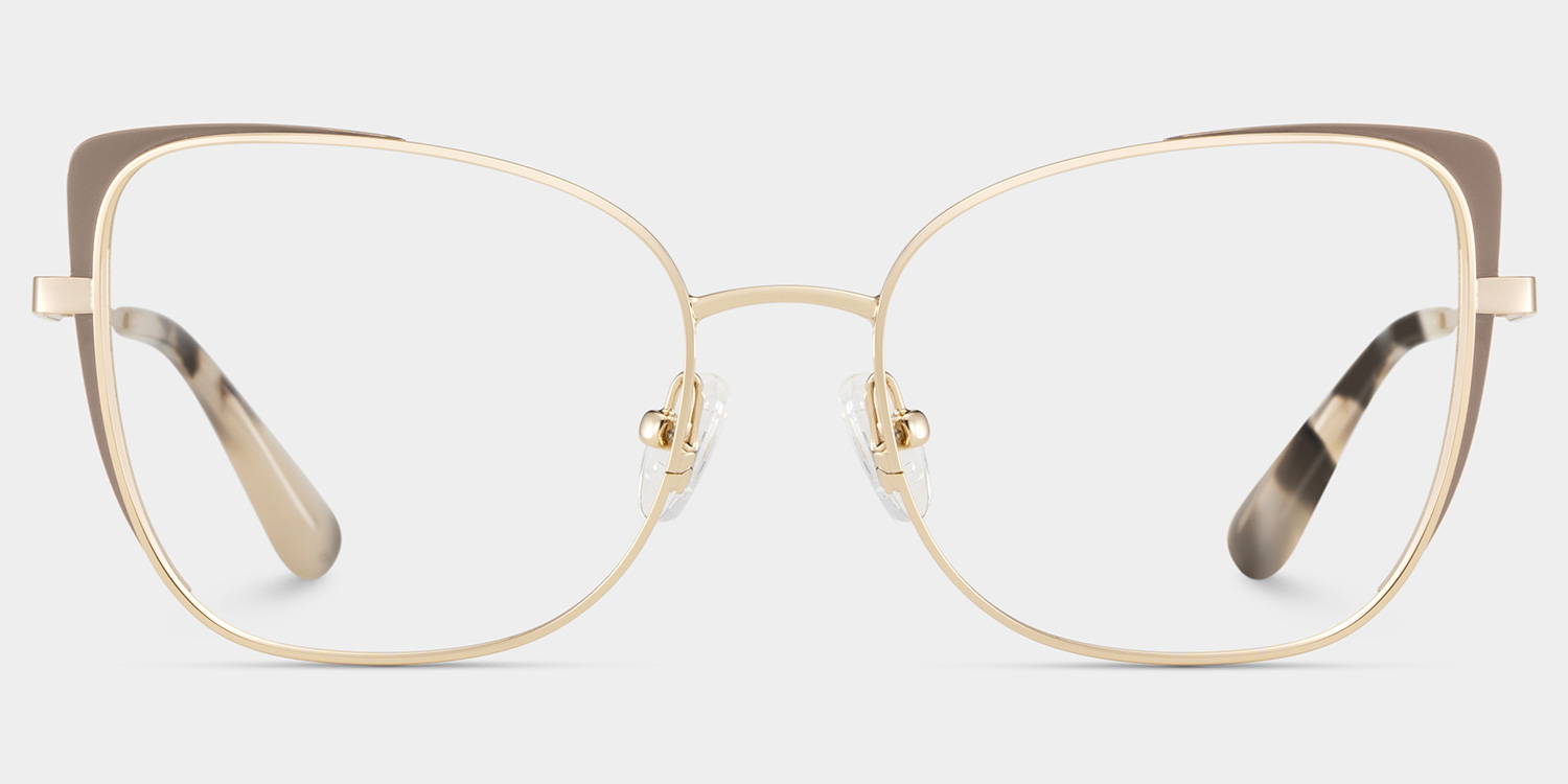 Tessa Khaki Gold Frame Glasses with Cat eye Frame Online | ZEELOOL UK1