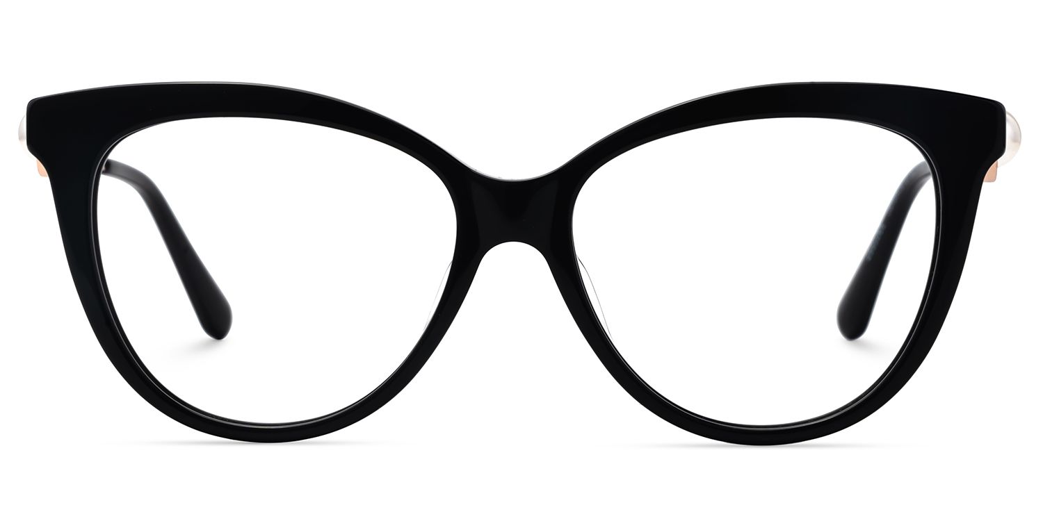 Buy Black Sparkly Cat Eye Glasses With Pearl | ZEELOOL UK2
