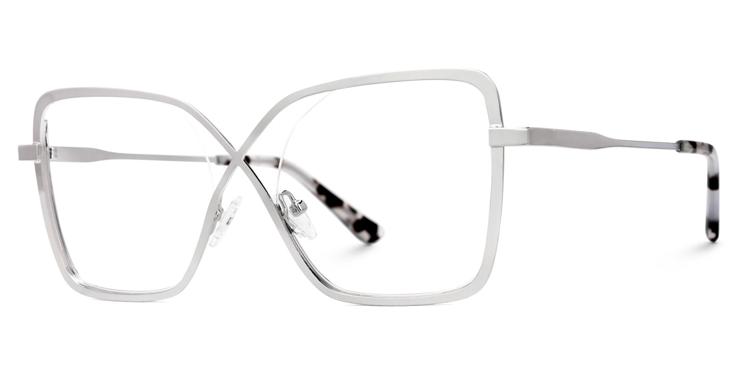 Racquel Silver Metal Glasses Frames in Square Semi-Rimless  | ZEELOOL UK1