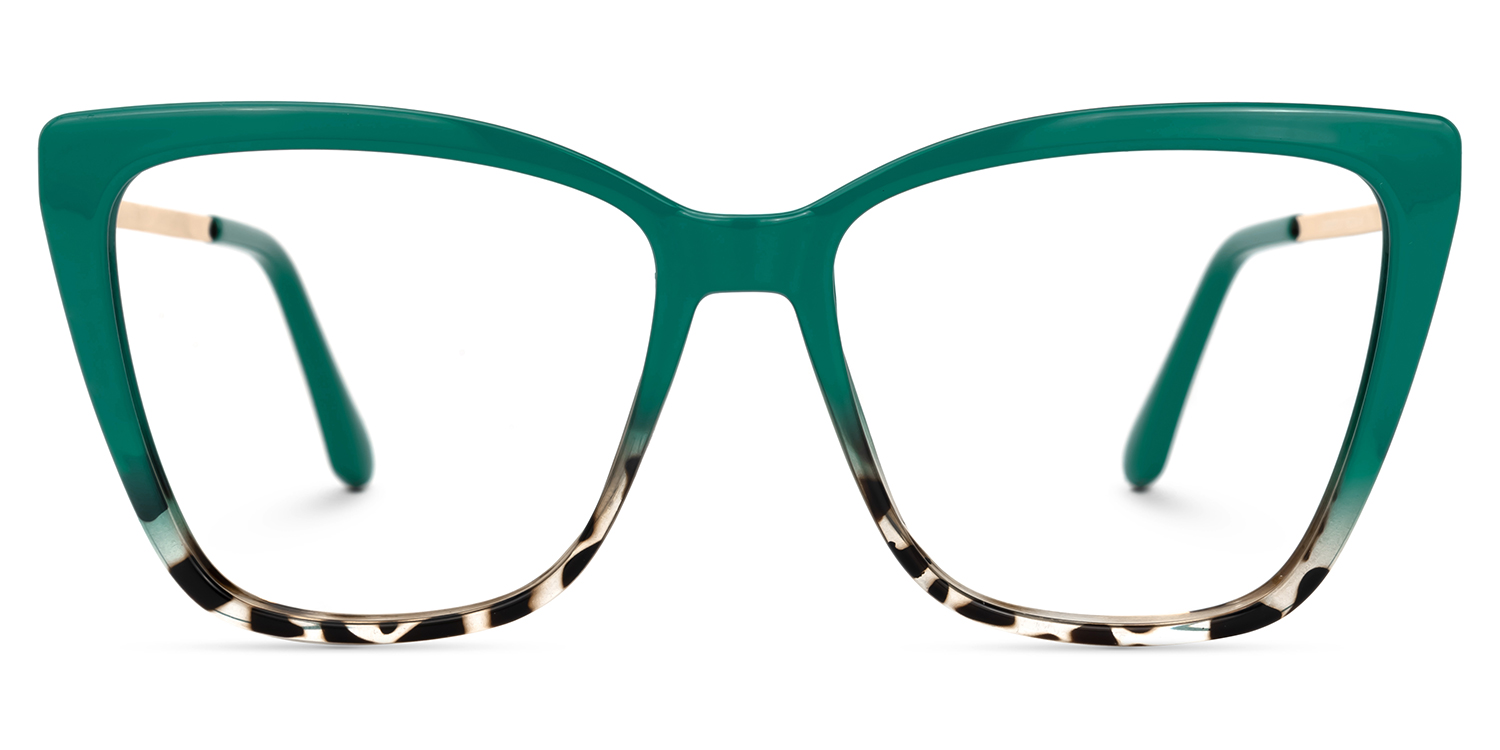 Awilda Cateye Green Eyeglasses with Two-Tone Frames0