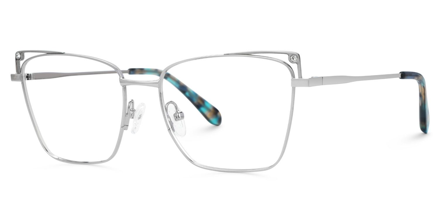 Rectangle Silver Metal Eyeglass Frames | ZEELOOL UK1