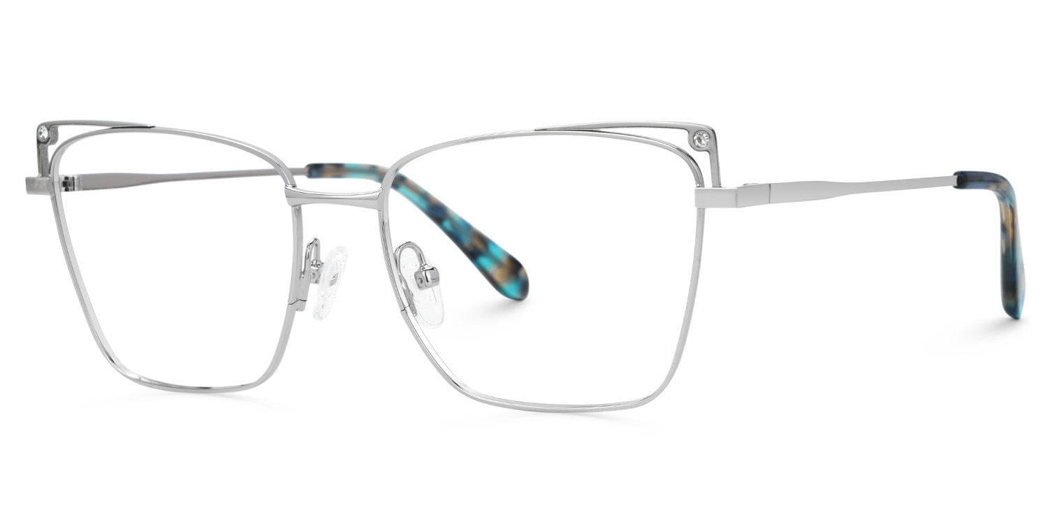 Rectangle Silver Metal Eyeglass Frames | ZEELOOL UK1