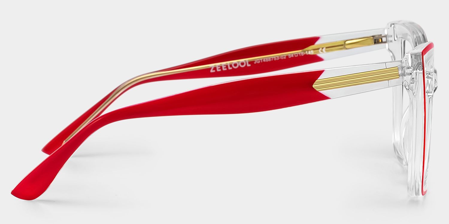 Mirta Square Glasses with Clear Frame and Red Edge3