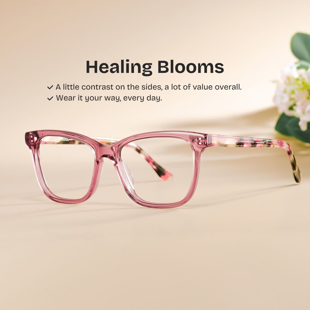 Faith Pink Rectangle Flower Eyeglasses for Women | ZEELOOL0