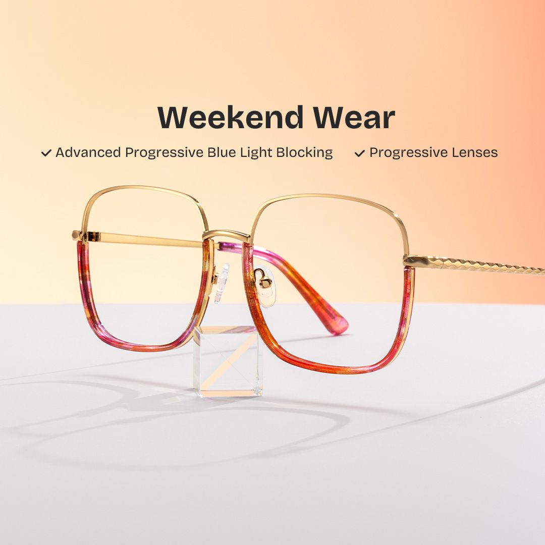Wade is a pair of square eyeglasses. Its lower frame and temples feature a captivating red floral pa0