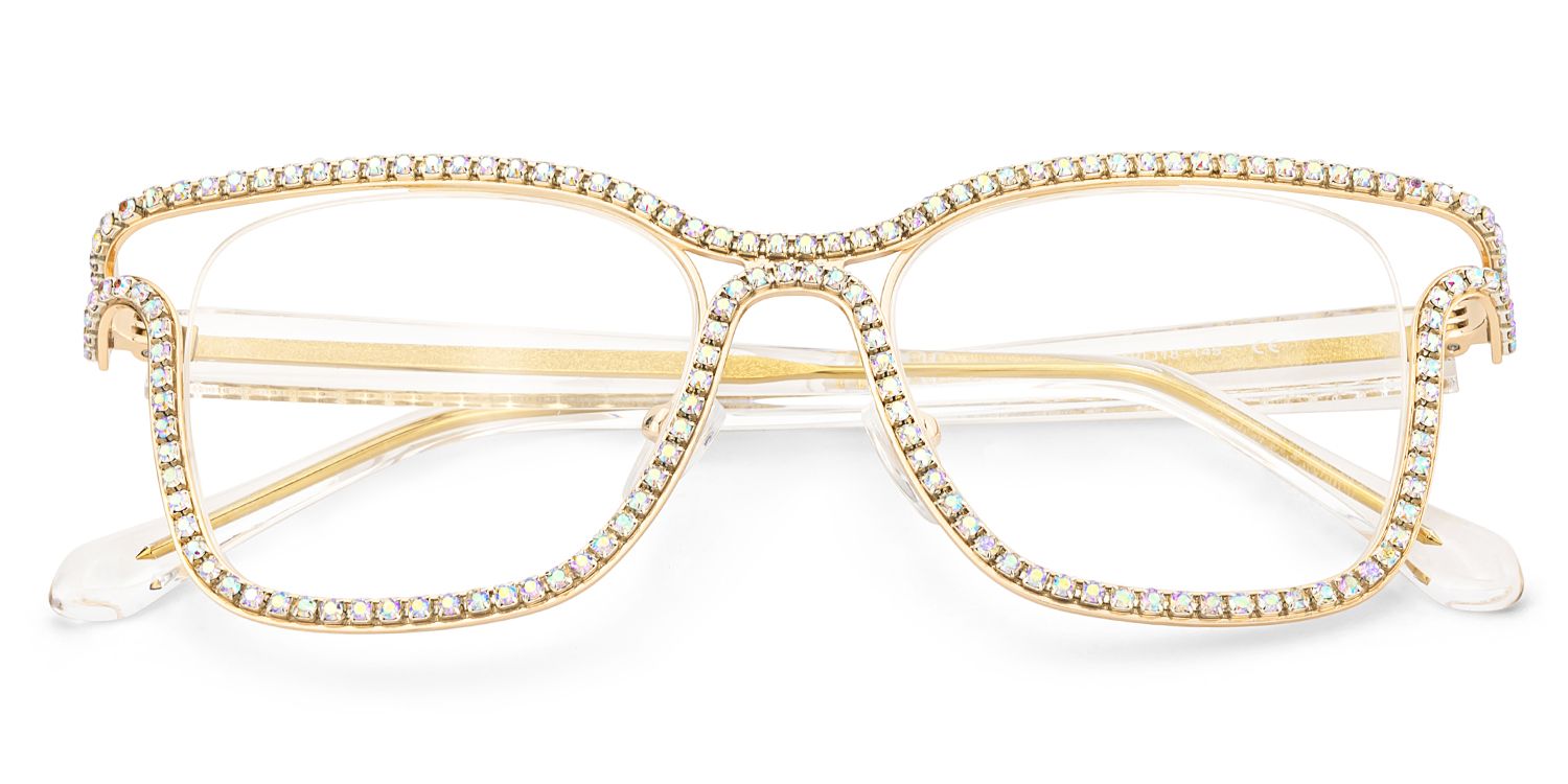 Half Rim Square Glasses With Decorated Shiny Diamonds2