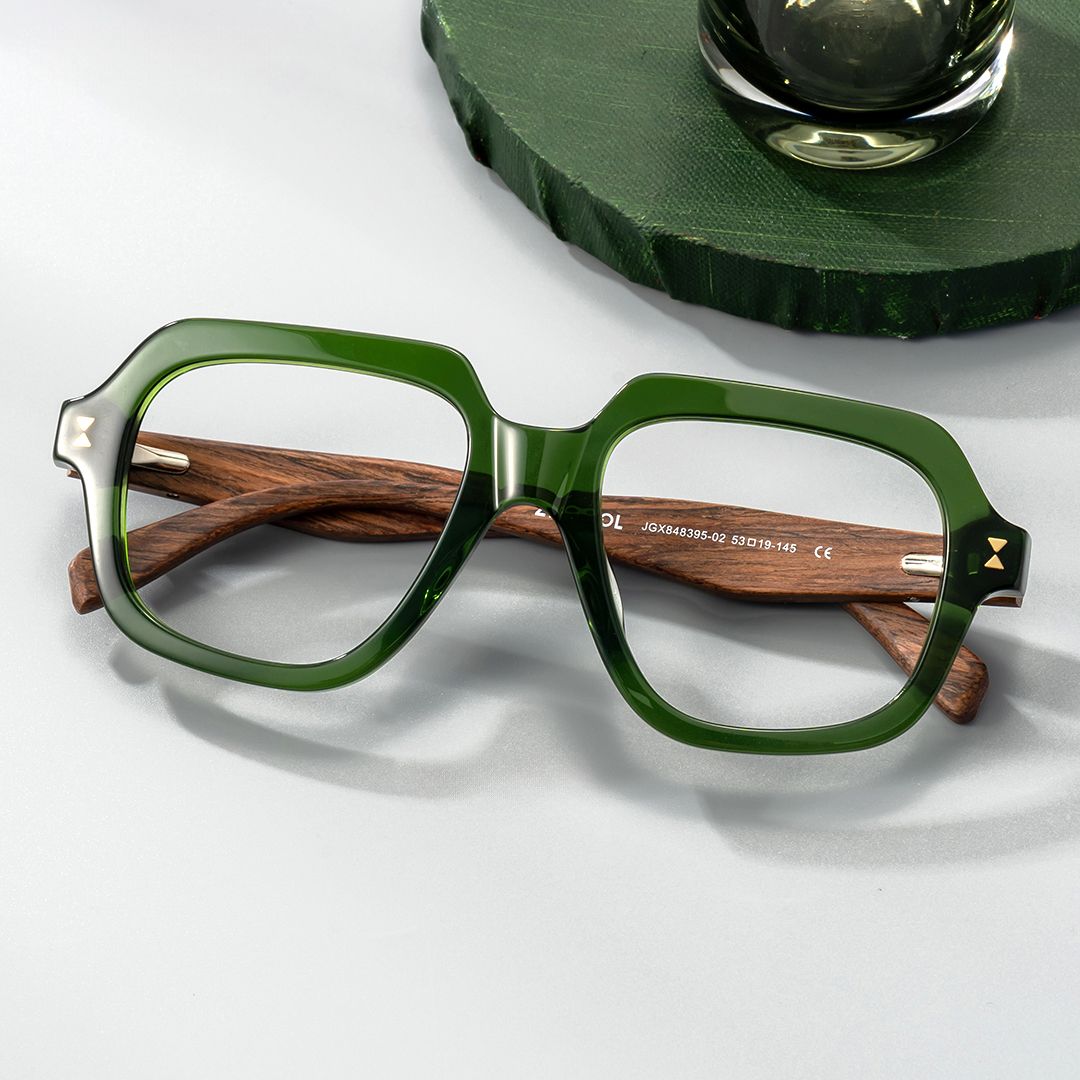 Green Prescription Glasses With Geometric Shape for Men1
