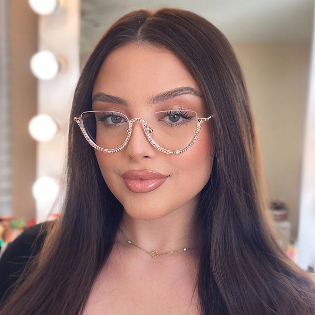 Half Frame Cat Eye Glasses With Shiny Pink Diamonds7