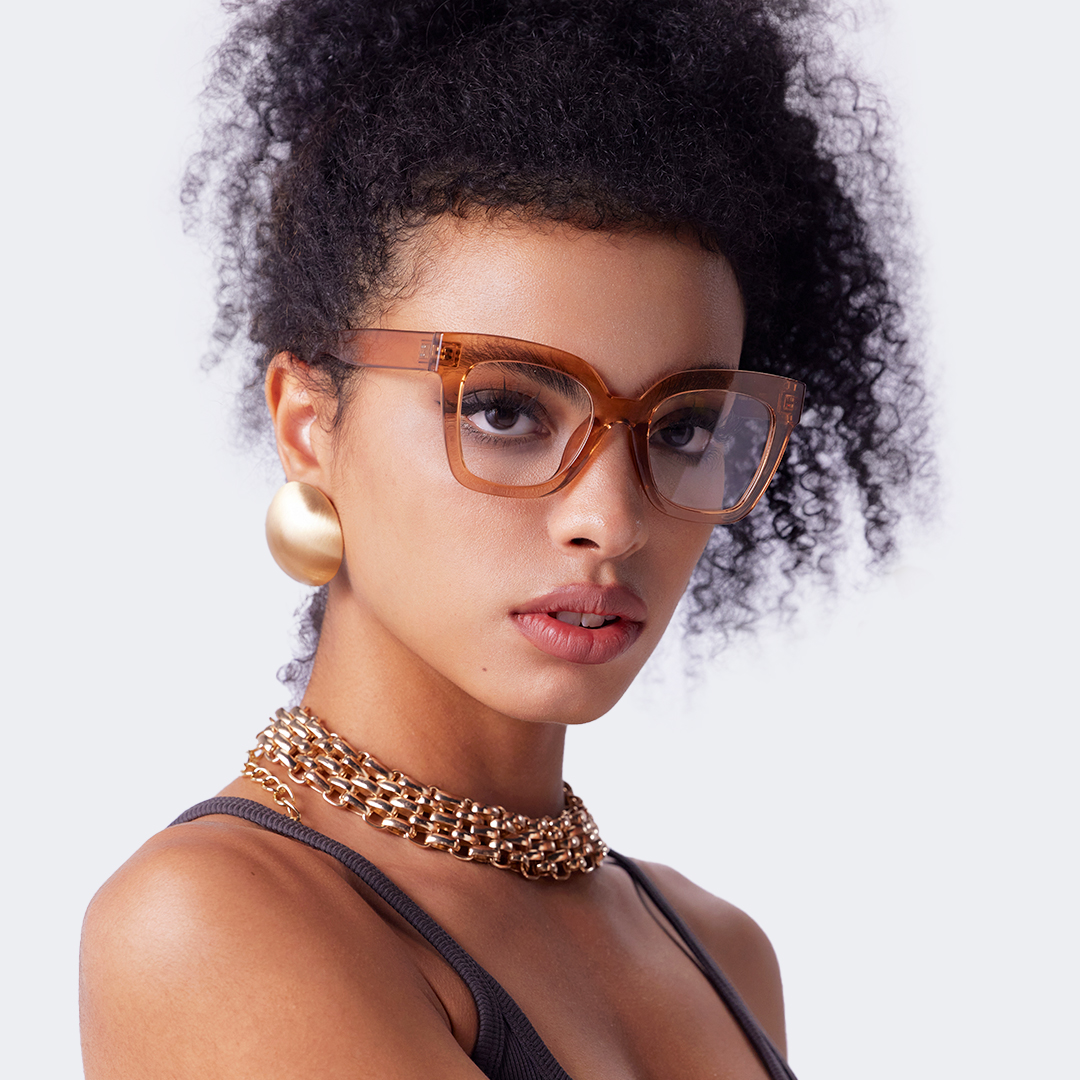 Malcolm Square Crystal Champagne Frame Glasses | ZEELOOL UK7
