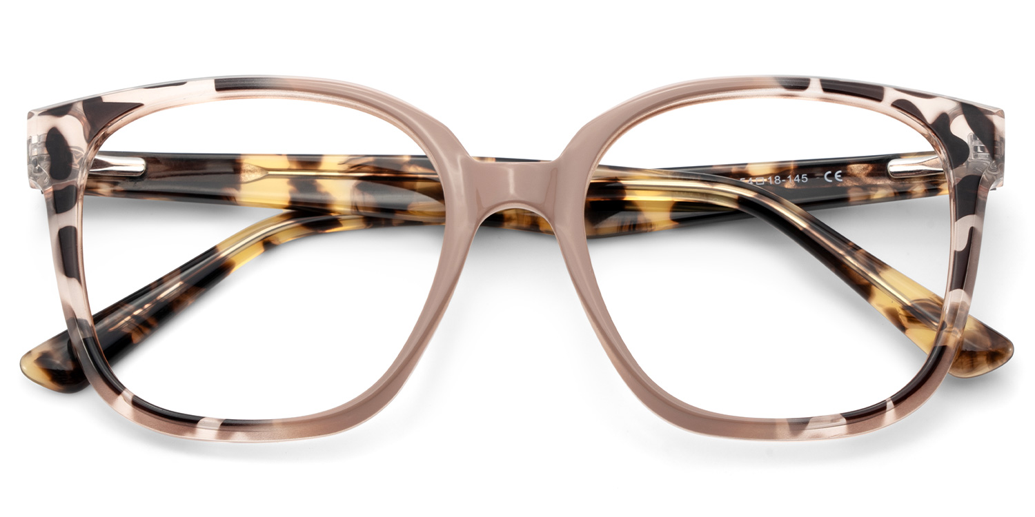 Square Tortoise Eyeglasses With Khaki Color Matching3
