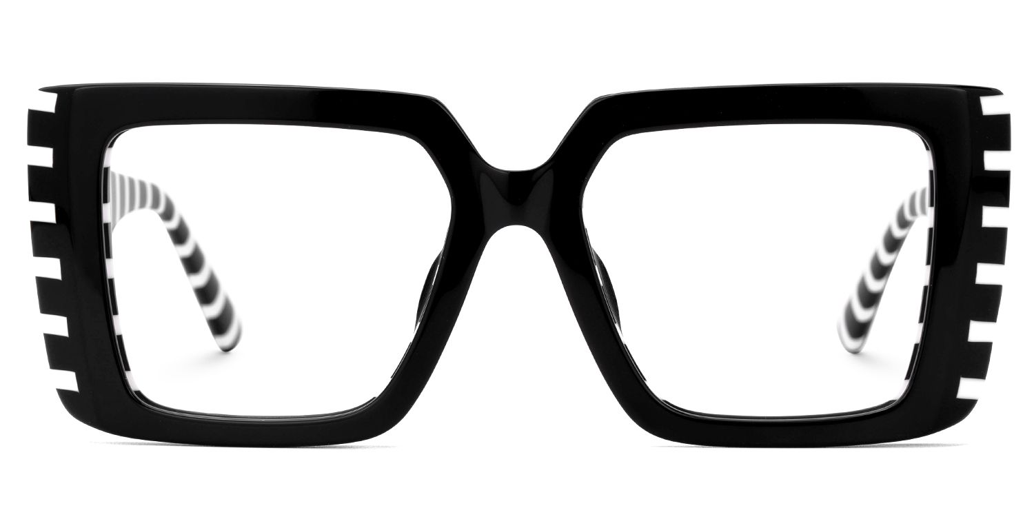 Parris Black Glasses with Black and White Striped Sides0