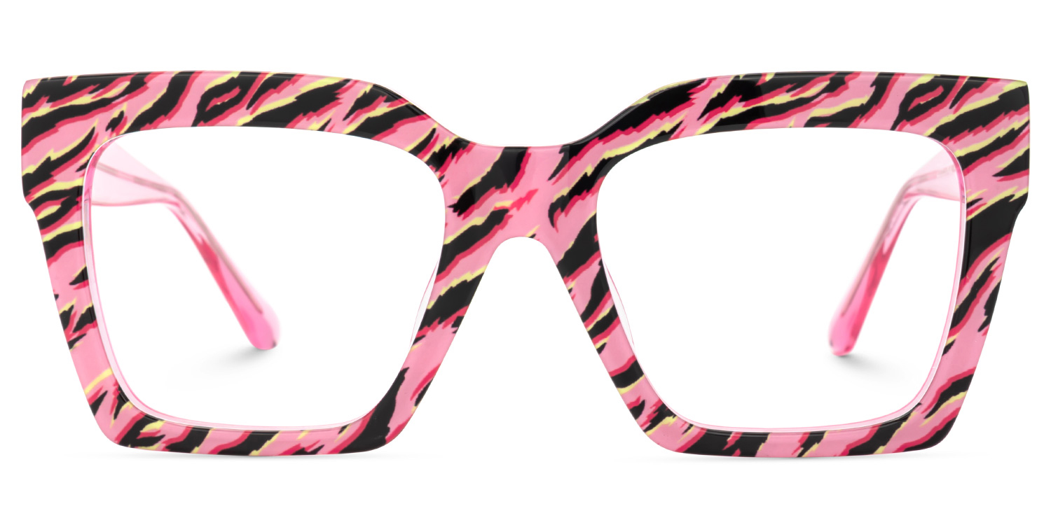 Morreen Oversized Thick Frame Glasses With Pink Zebra | ZEELOOL UK0