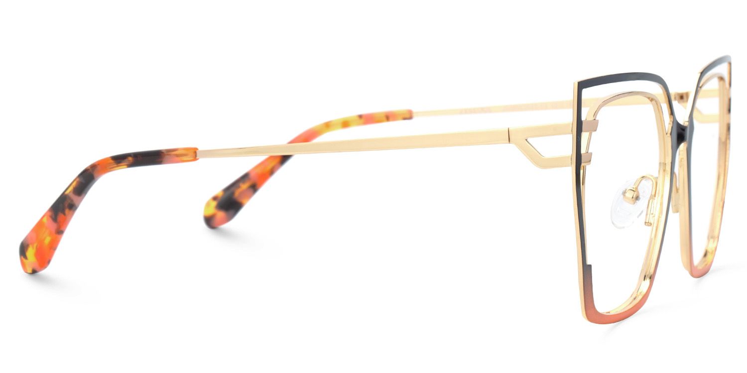 Quinn Black Orange Geometric Designer Metal Glasses Frames on Sale2
