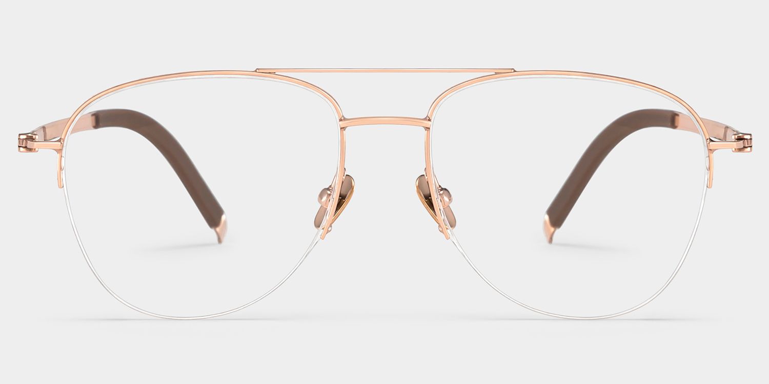 Grayson Half Rim Aviator Eyeglasses in Gold Wide Frames | ZEELOOL0