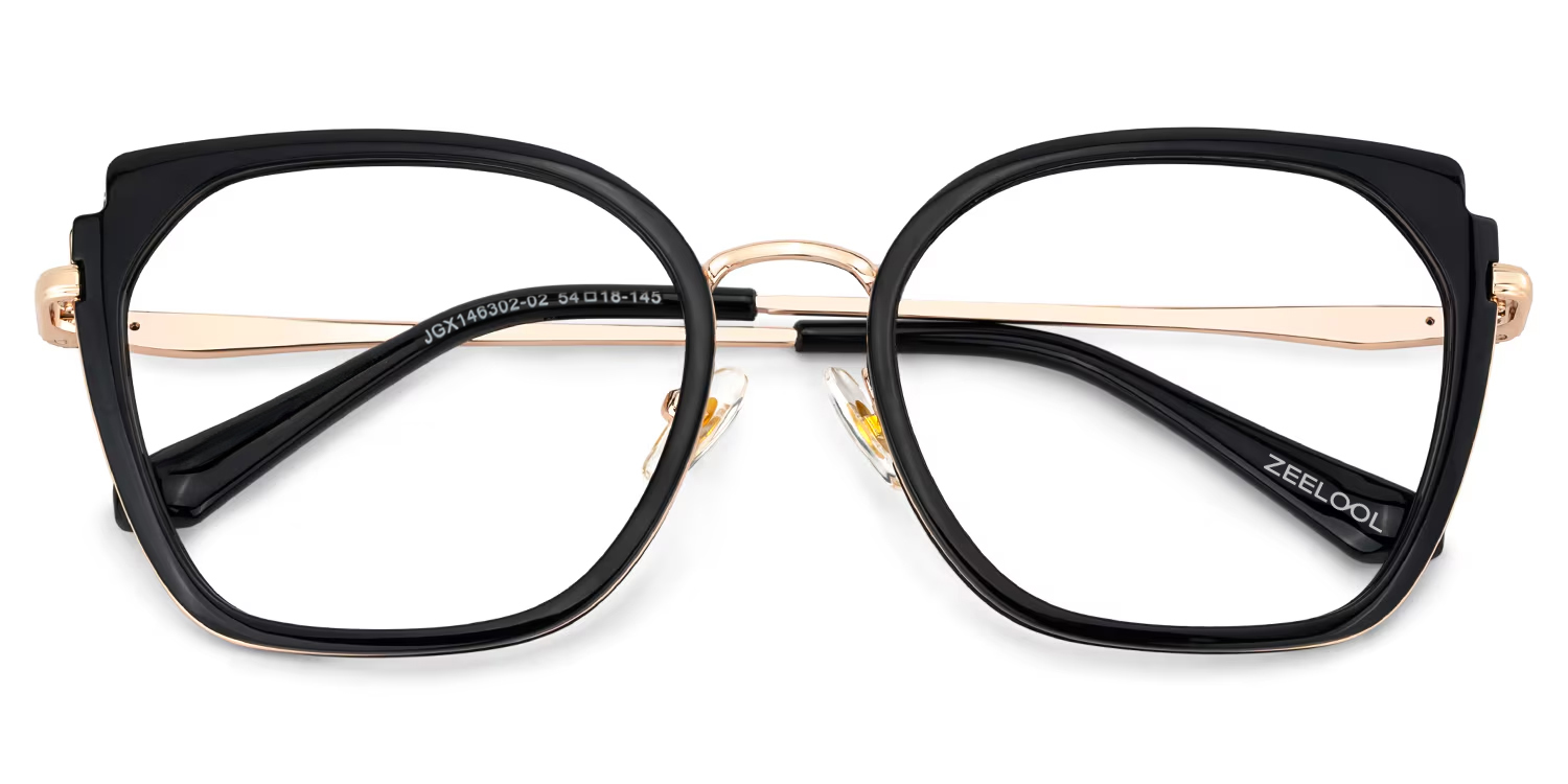 Black Metal Frame Glasses With Wide Size For Women2