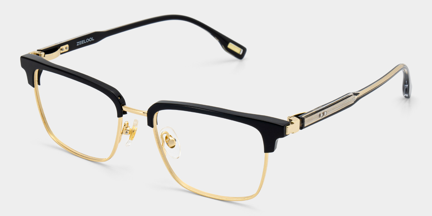 Audrey Black Eyeglasses with Gold Trim in Browline Shape | ZEELOOL UK3