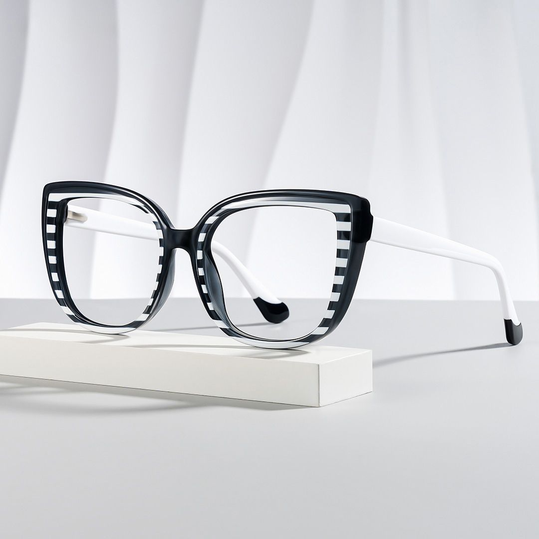 Large Black White Eyeglasses Frames With Cat Eye Shape0
