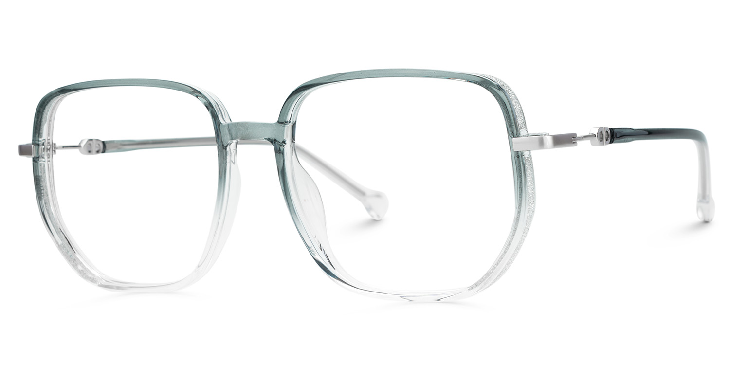 Joana Blue Green Eyeglass Frames in Geometric Wide Frame Design | ZEELOOL UK3