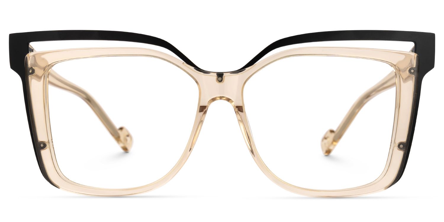 Twolla Square Beige Glasses and Black Edge Frame0