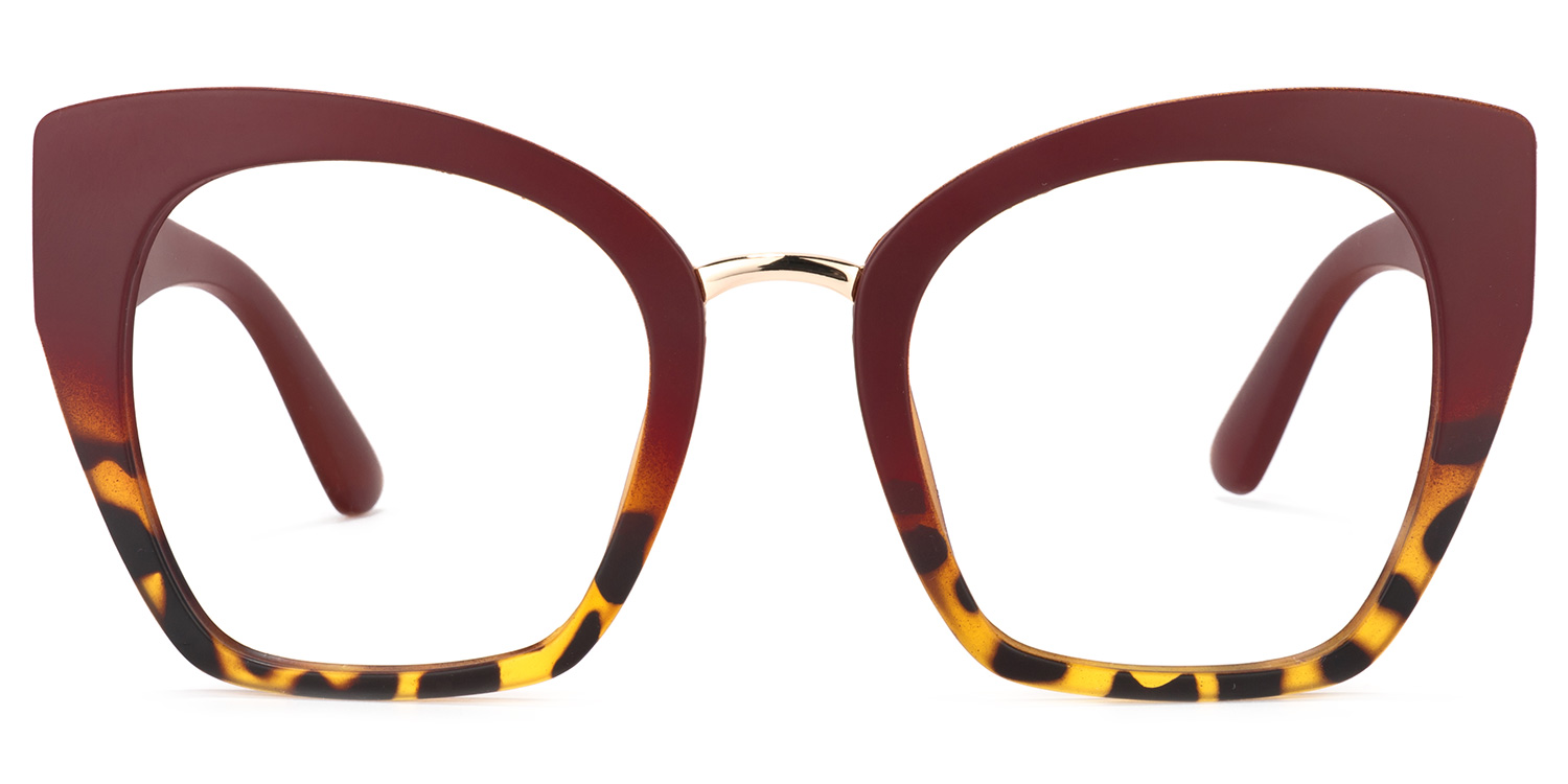 Denis Cat Eye Red Glasses with Two-Tone Frames0