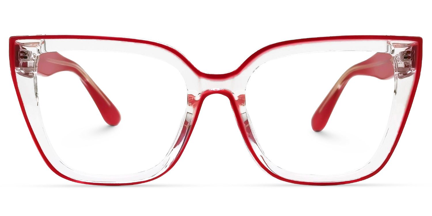 Mirta Square Glasses with Clear Frame and Red Edge0