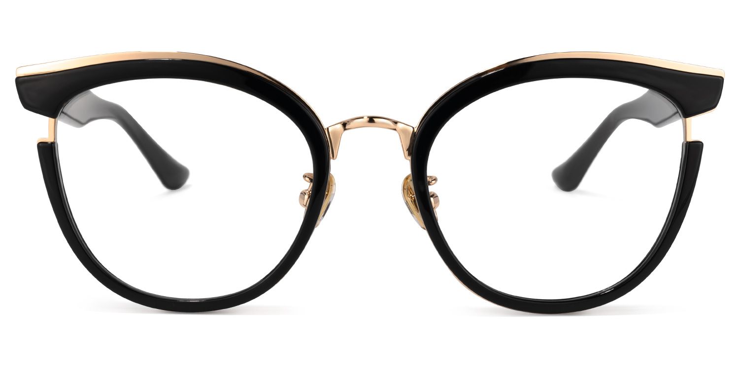 Laraine Cat Eye Black Frame Glasses with Gold Trim0