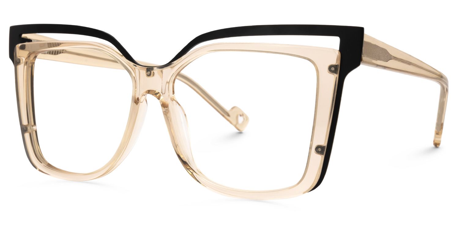 Twolla Square Beige Glasses and Black Edge Frame1