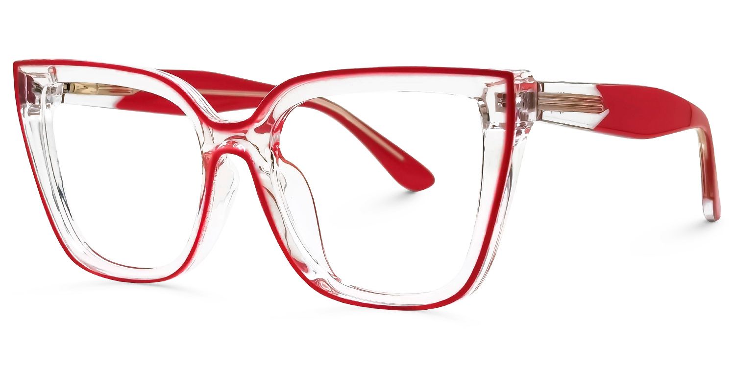 Mirta Square Glasses with Clear Frame and Red Edge1
