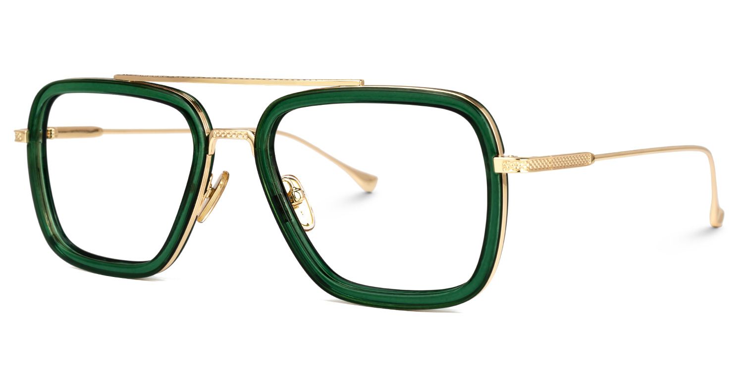 Gifford Rectangle Green Frame Glasses | ZEELOOL UK1