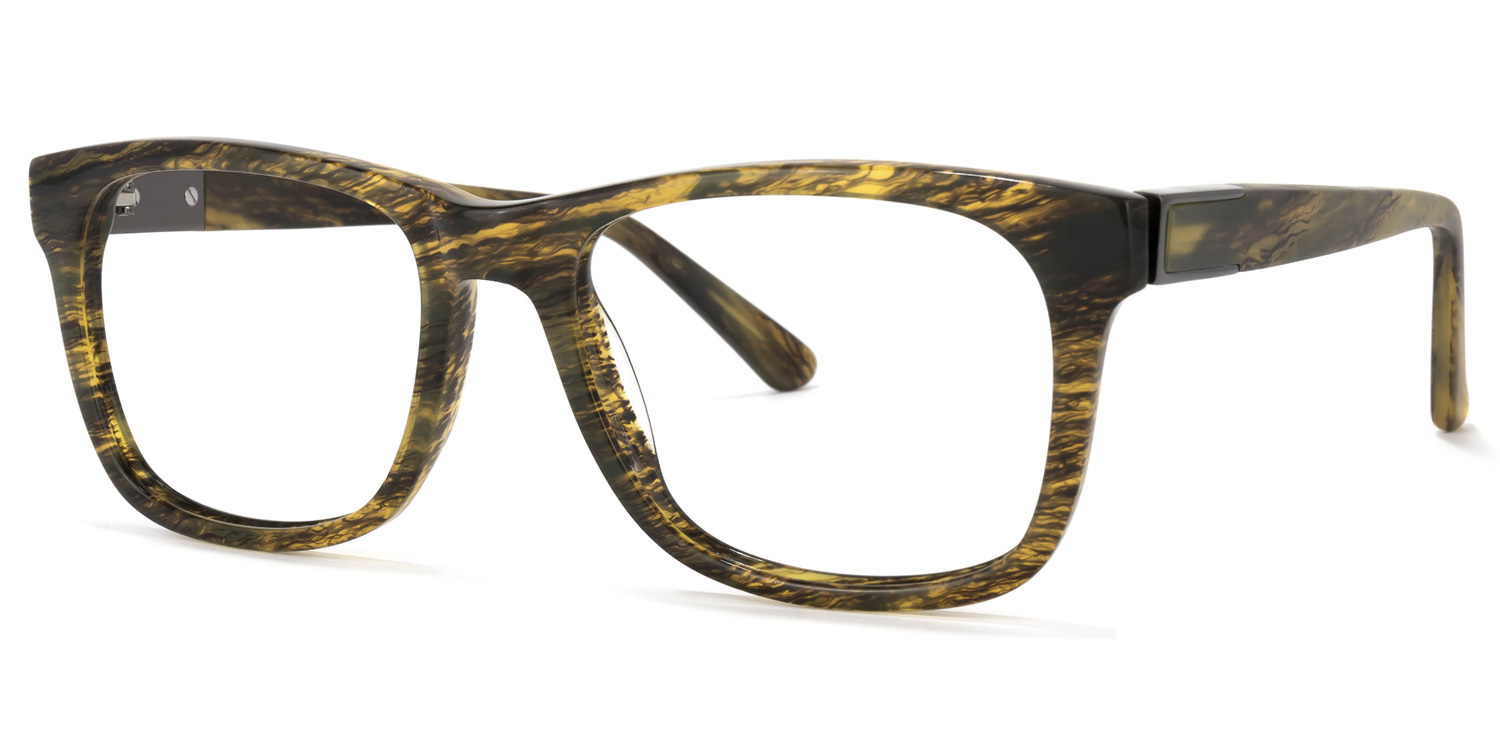 Wyatt Rectangle Yellow-Wood Glasses | ZEELOOL UK1