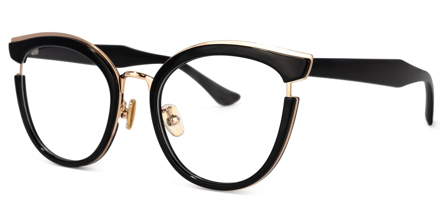 Laraine Cat Eye Black Frame Glasses with Gold Trim1