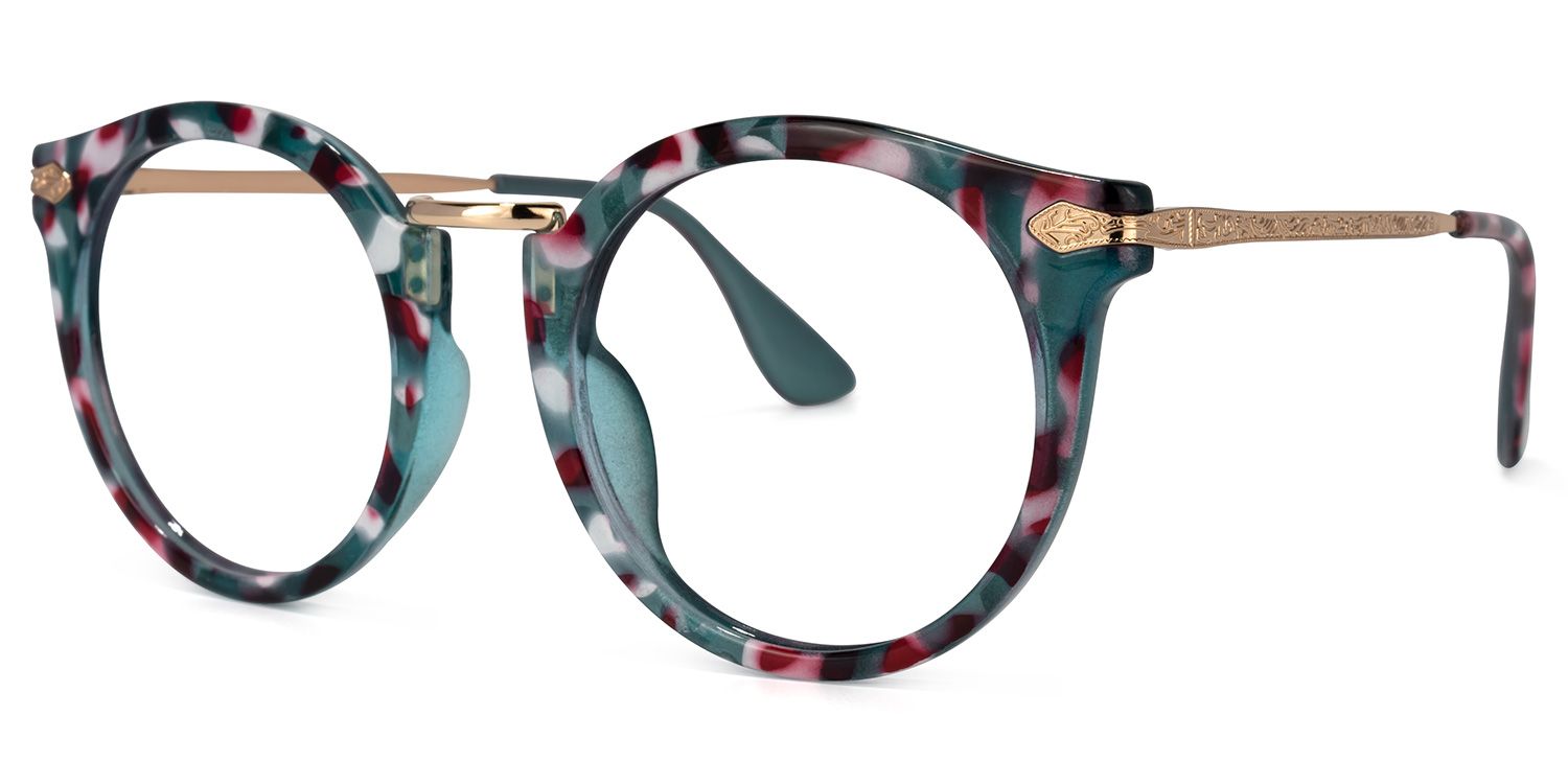 Quentina Round Blue Floral Frame Glasses | ZEELOOL UK1