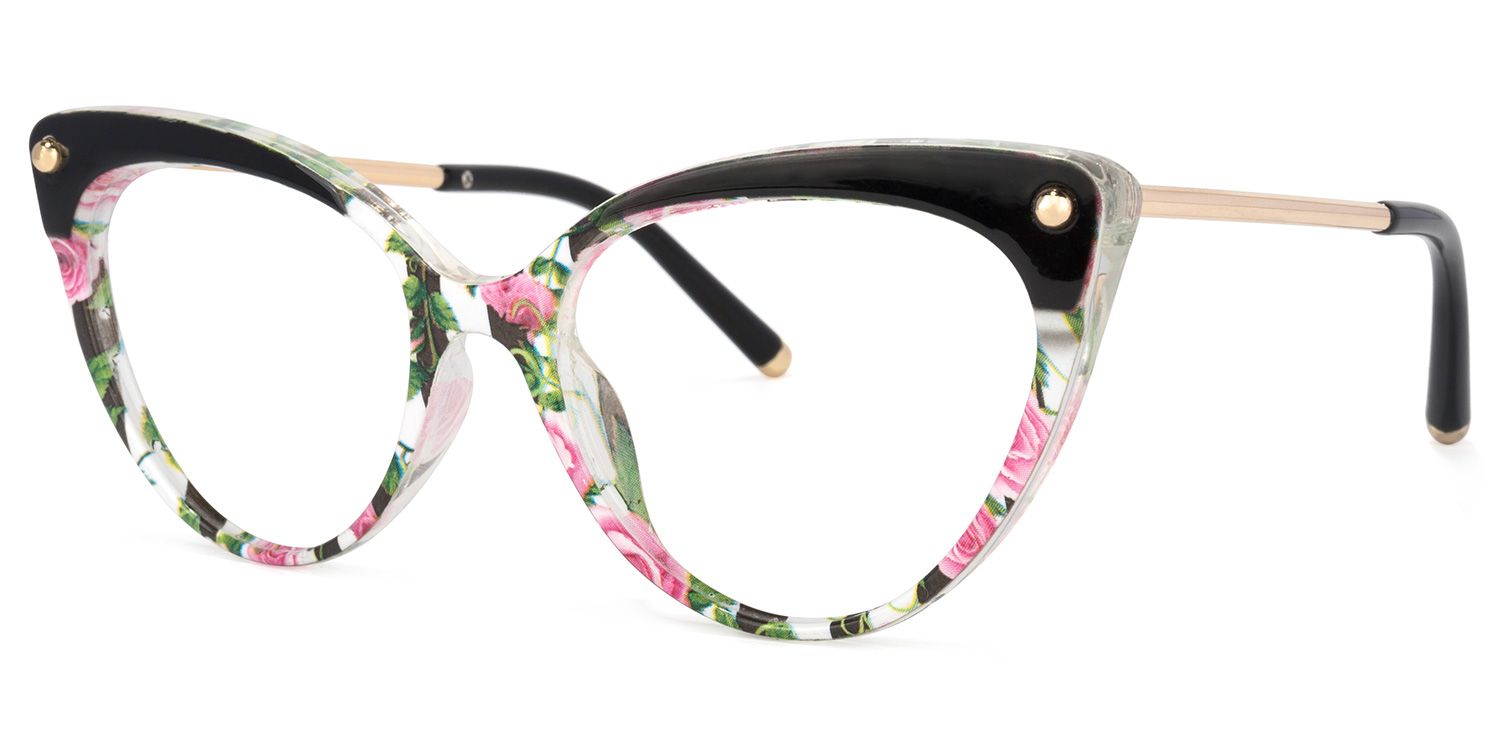 Alivia Cat Eye Pink-Green-Floral Eyeglasses and Frames1