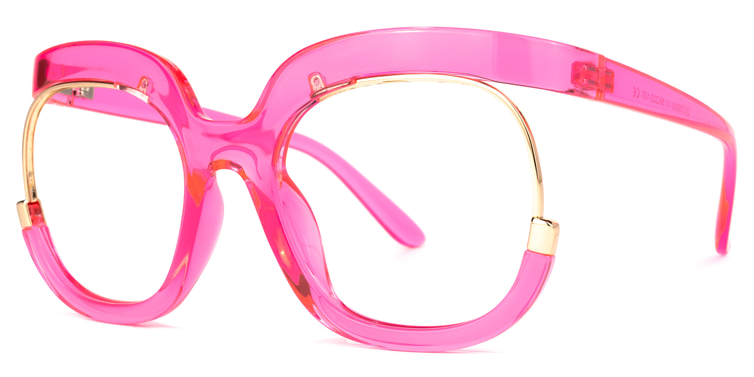 Darice Pink Round Transparent Semi-Frame Glasses | ZEELOOL UK1