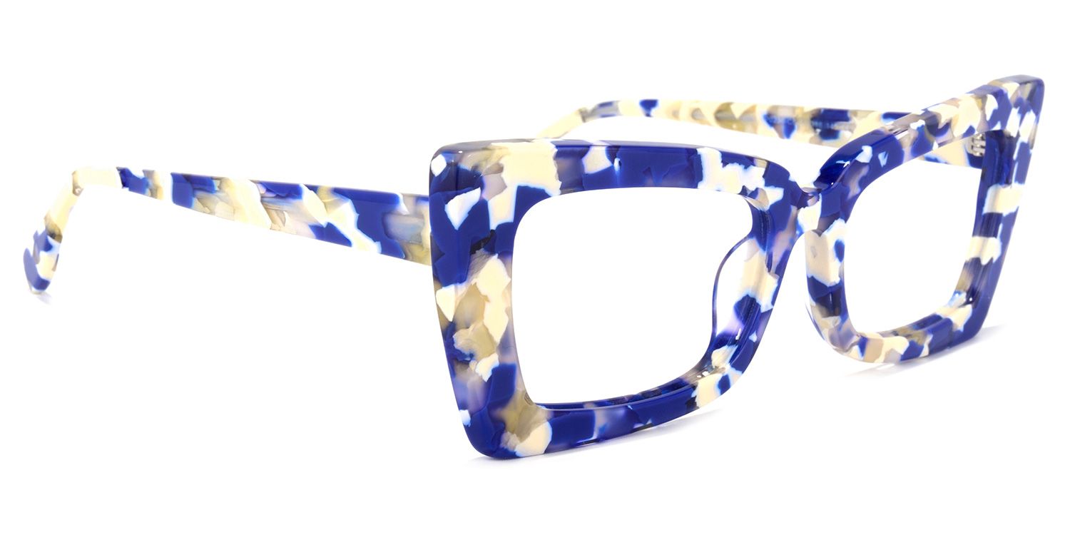 Newell Rectangle Blue-Floral Frame Glasses | Zeelool Optical2