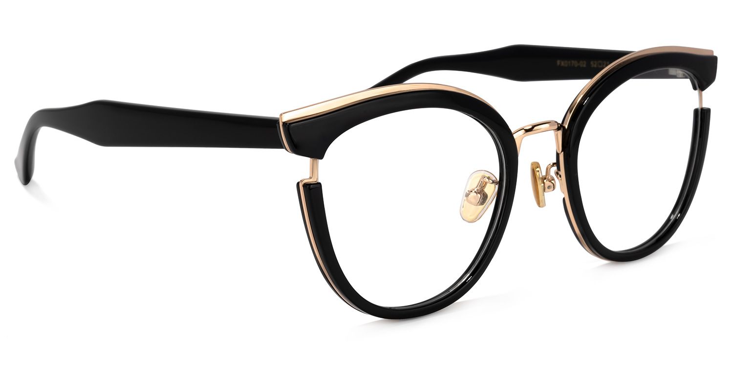 Laraine Cat Eye Black Frame Glasses with Gold Trim2