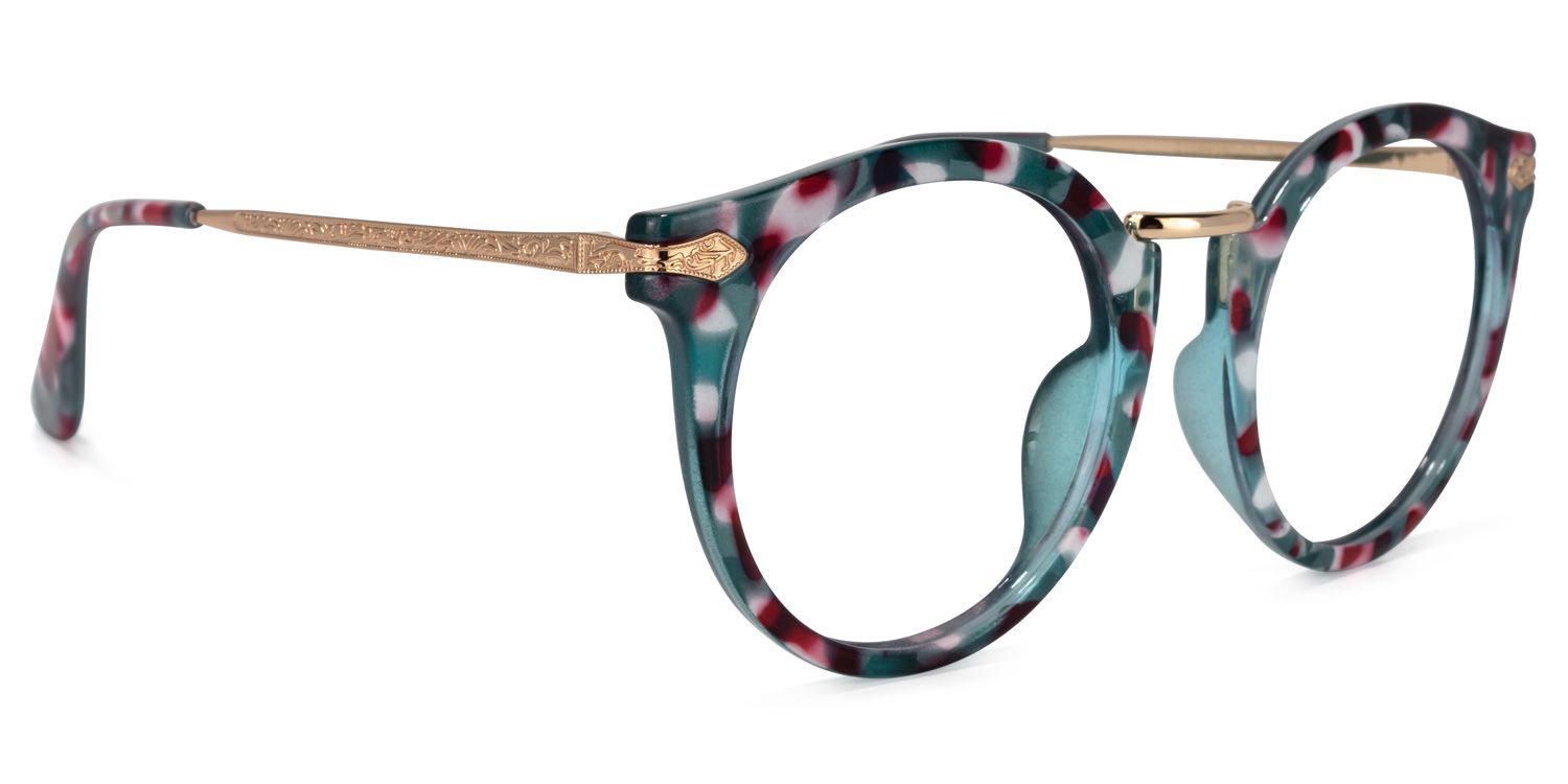Quentina Round Blue Floral Frame Glasses | ZEELOOL UK2