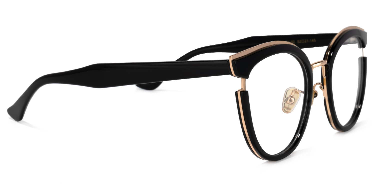 Laraine Cat Eye Black Frame Glasses with Gold Trim3