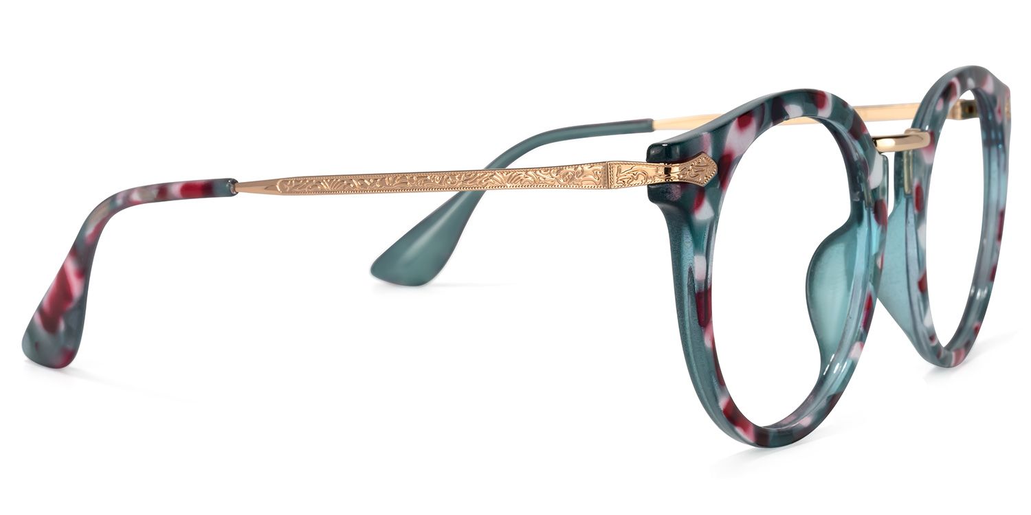 Quentina Round Blue Floral Frame Glasses | ZEELOOL UK3