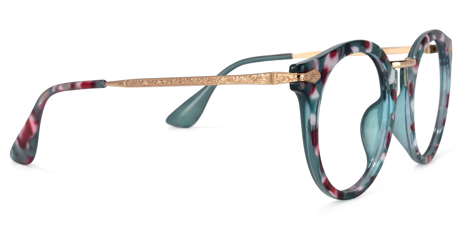 Quentina Round Blue Floral Frame Glasses | ZEELOOL UK3